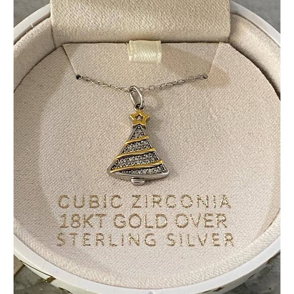 GIANI BERNINI Ornament Box W/ Cubic Zirconia 2-Tone Christmas Tree 18" Pendant - Picture 4 of 6